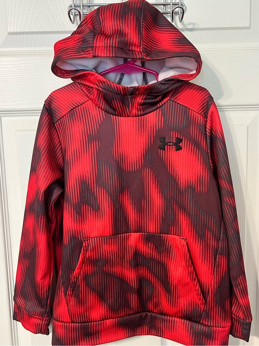 Boys, Under Armour, Red & Black Camo Hooded Pullover Sweatshirt, Small